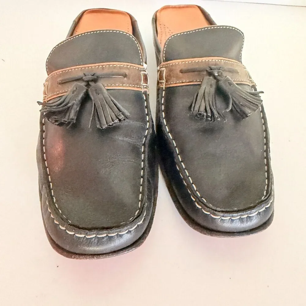 Cole Haan Black Leather Tassel Loafer Mules, Men's 9 Slip On